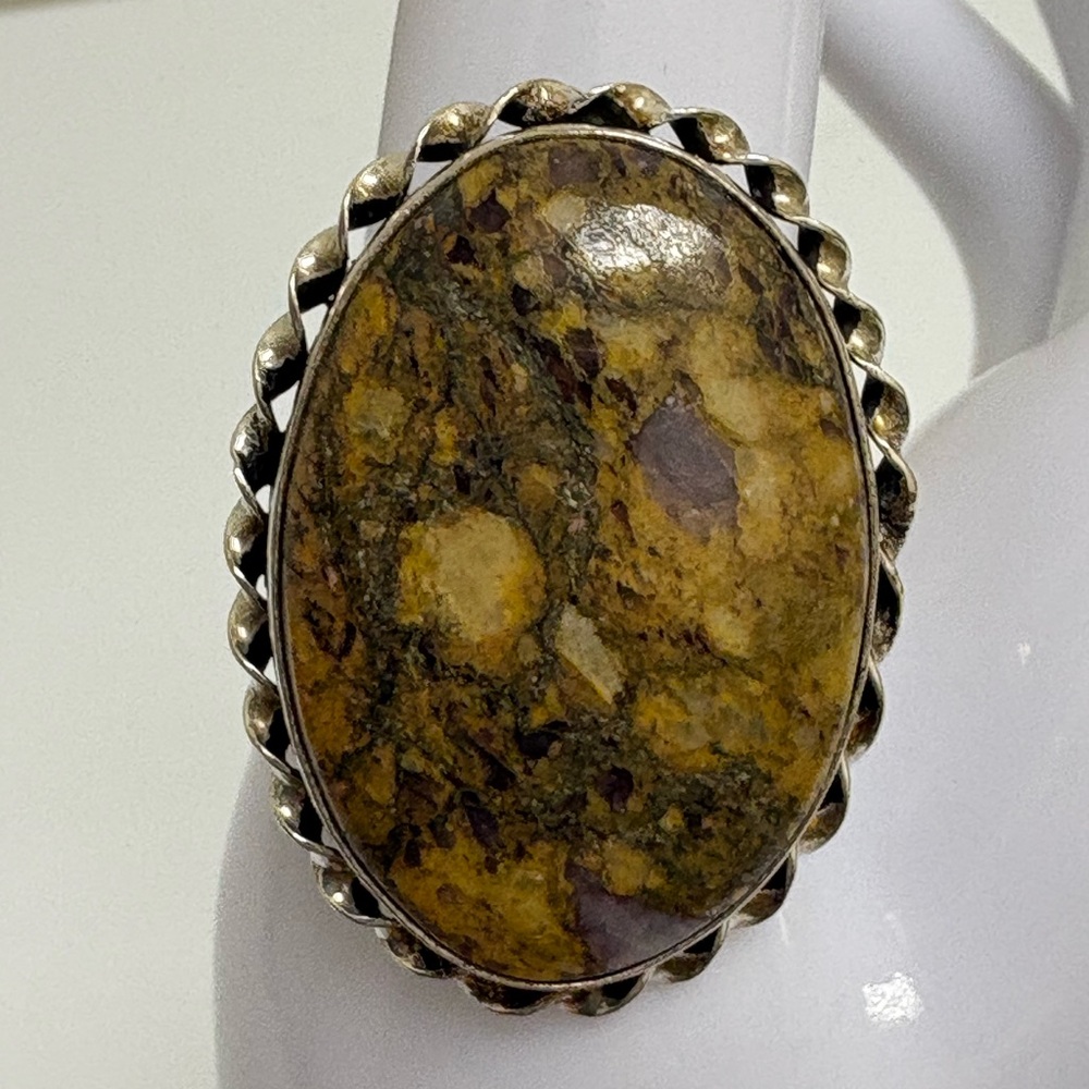 Artisan Polychrome Jasper Sterling Cabochon Ring